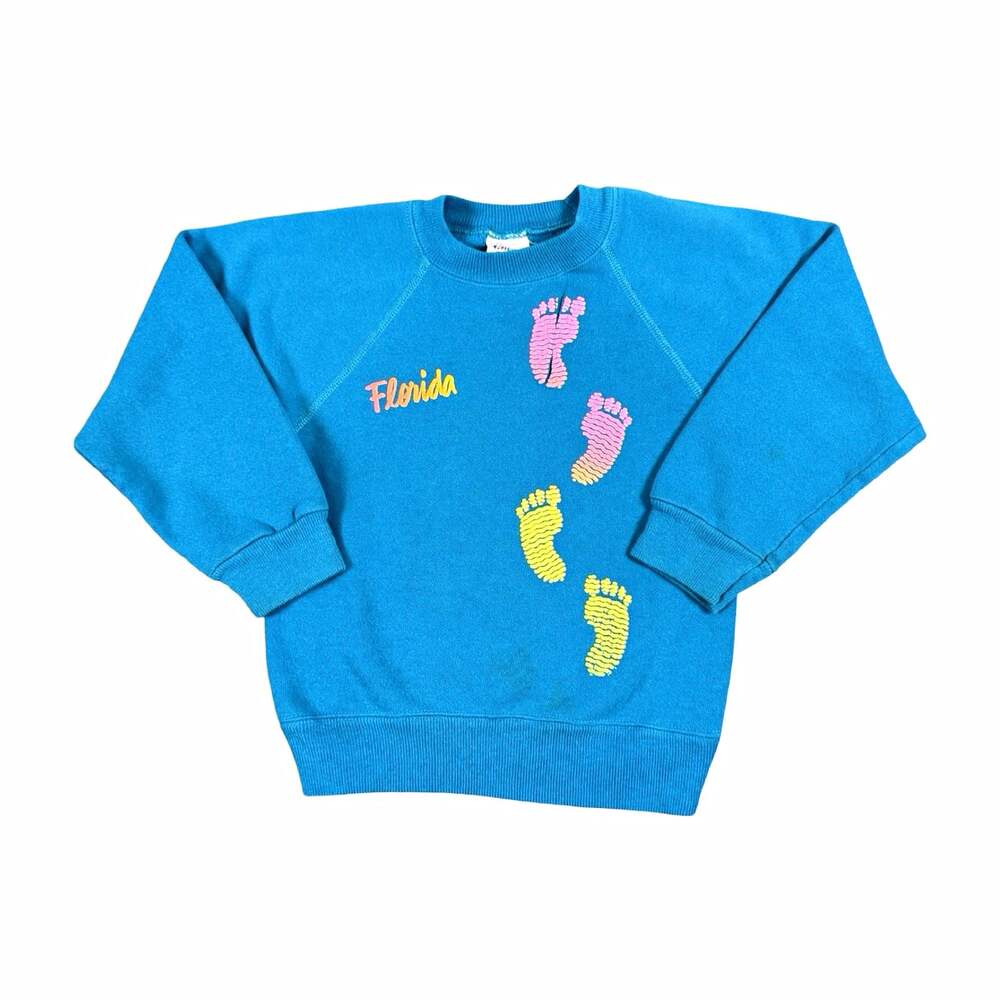 Vintage 1980s Baby Florida Footprints Crewneck Pullover Sweatshirt Size S